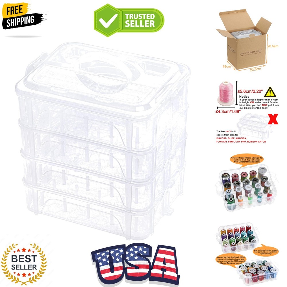 4 Layers Stackable Clear Storage Box/Organizer for Holding 80 Spools Home Emb...