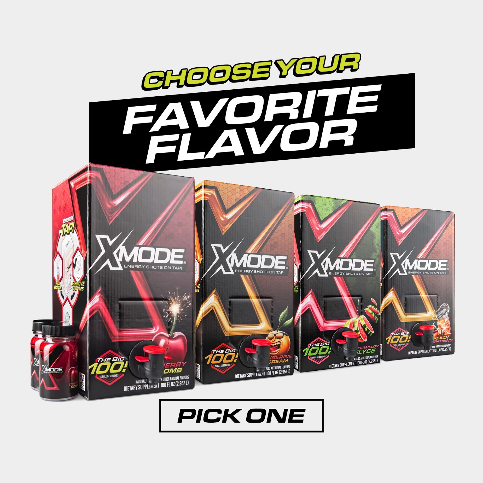 World Famous XMODE Energy Shots on Tap - Single Dispenser - Pick Your Flavor
