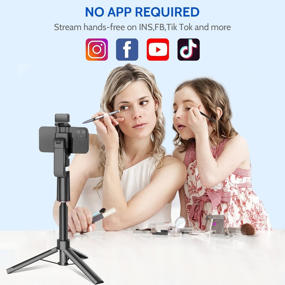 Voinap Extendable Auto Face Tracking Tripod with Light, 360 Rotating Pink