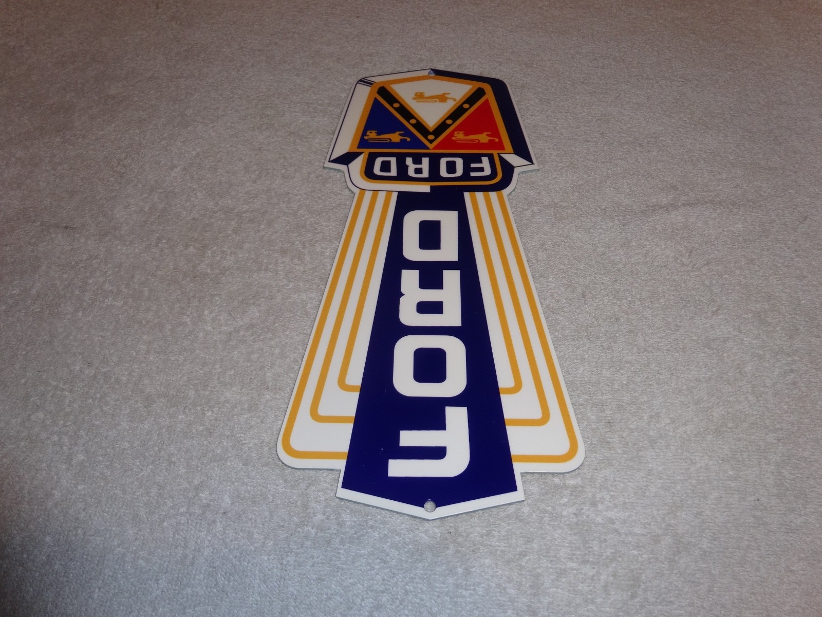 VINTAGE FORD JUBILEE DIECUT CAR & TRUCK DEALER 13" BAKED METAL GASOLINE OIL SIGN