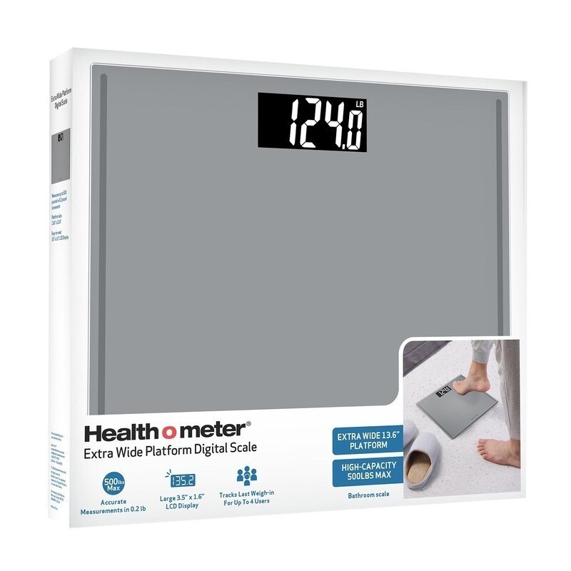 Extra Wide Digital Bathroom Scale 500lb Capacity Large LCD Display 4 User Memory