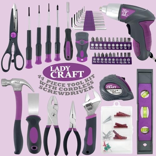 44PCS 4V Cordless Screwdriver Tool Kit Set Pink Color Tools Lady Tools Kit