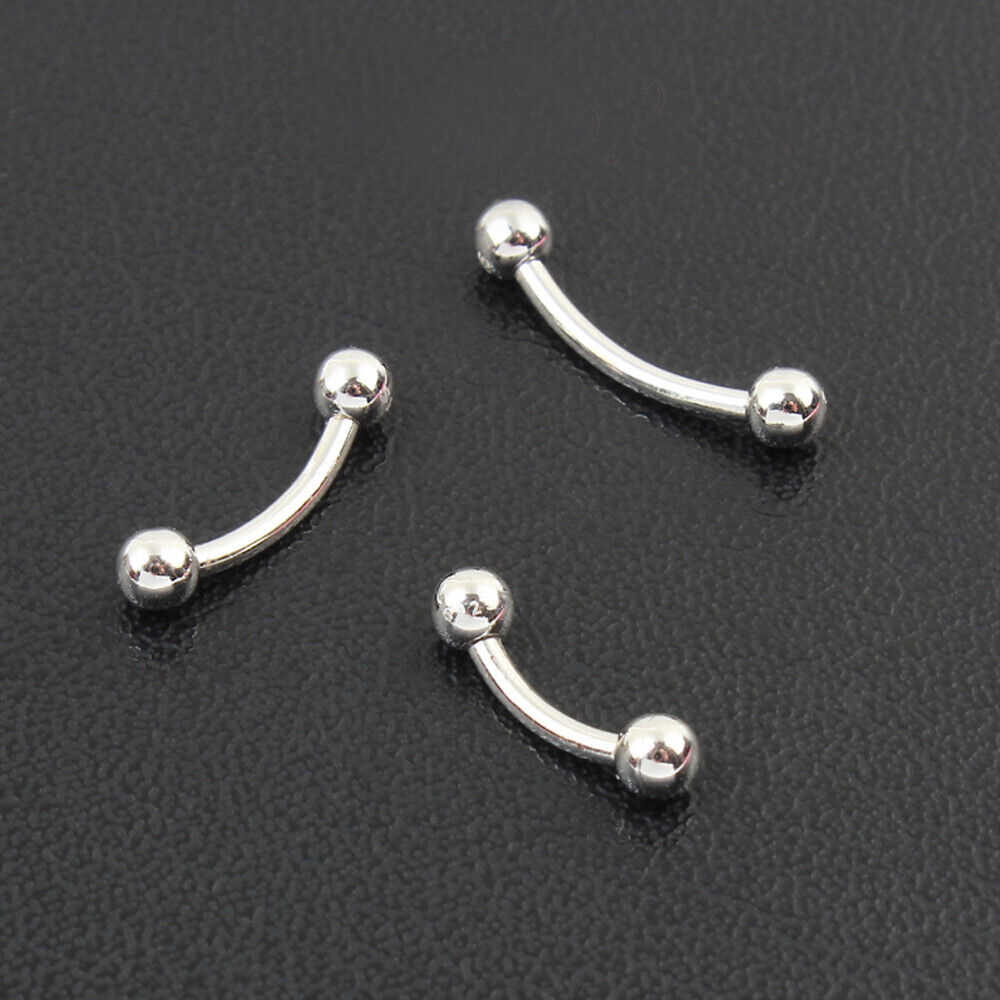 925 Sterling Silver Eyebrow Stud Curved Barbell Ear Tragus Piercing Ring A1237