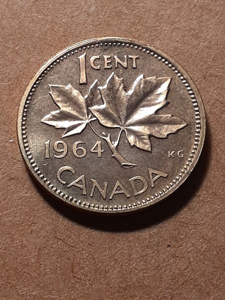 1964 ONE CENT CANADA GOLD TONING