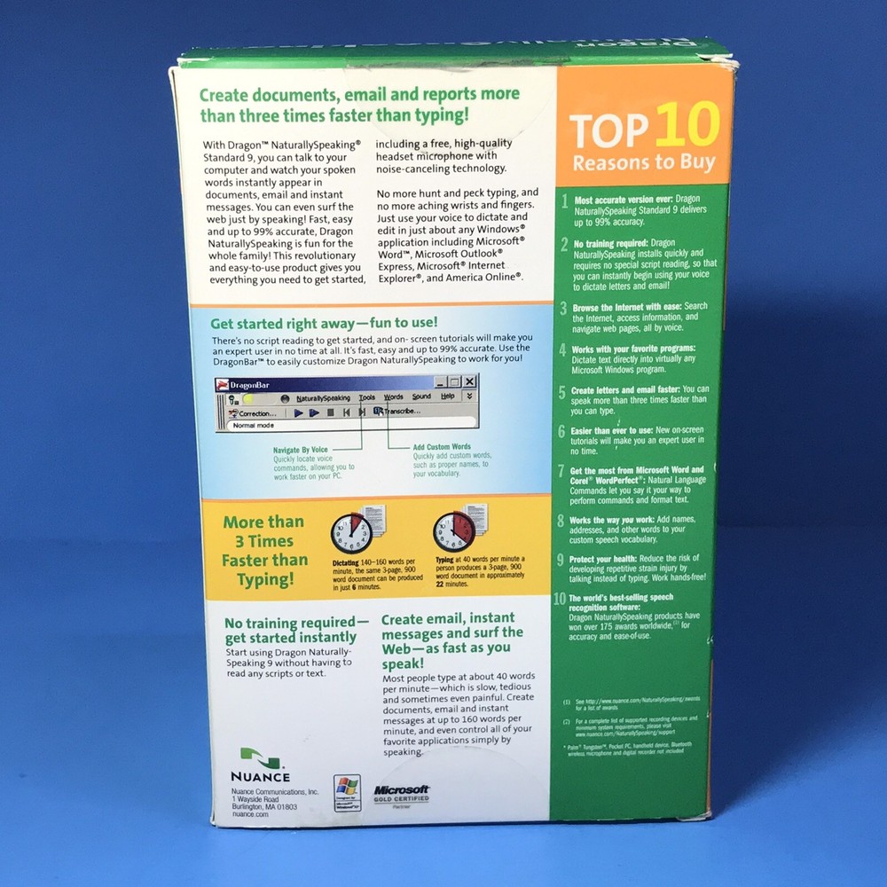 Dragon Naturally Speaking 9 Speech Recognition Software No Mic Open Box VGC