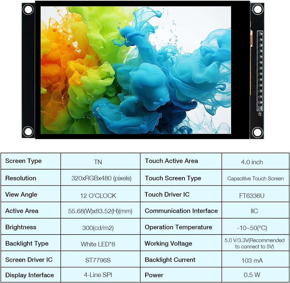 4.0 Inch 320X480 TN Capacitive Touch Screen LCD Display Module SPI Serial