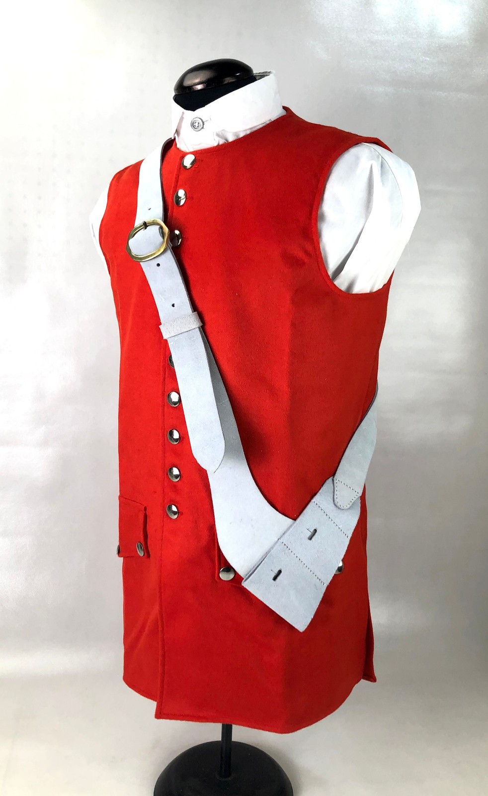 White Leather Baldric with Brass Buckle and White Double Frog