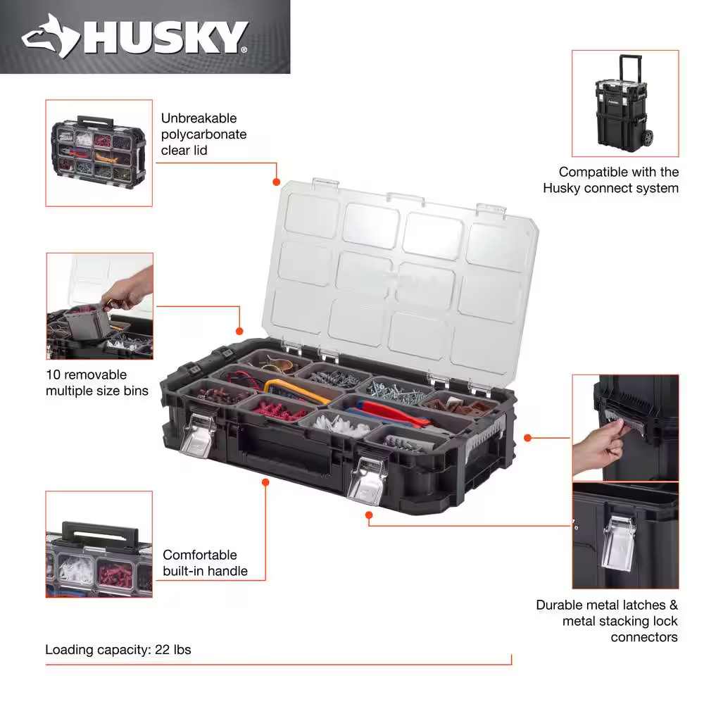 Connect Stackable Portable Heavy Duty Lightweight 10-Compartment Small Tool and