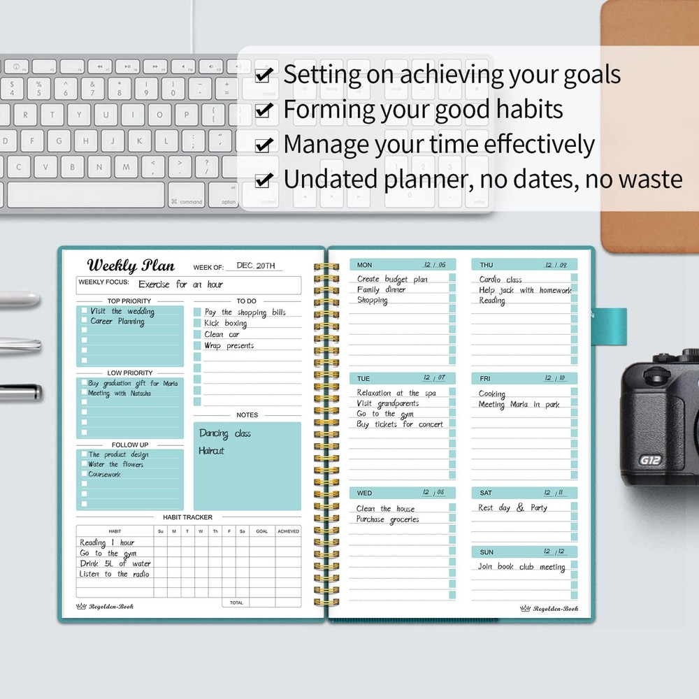 Weekly Planner Undated, Goals Schedule B5-Weekly Planner, Teal