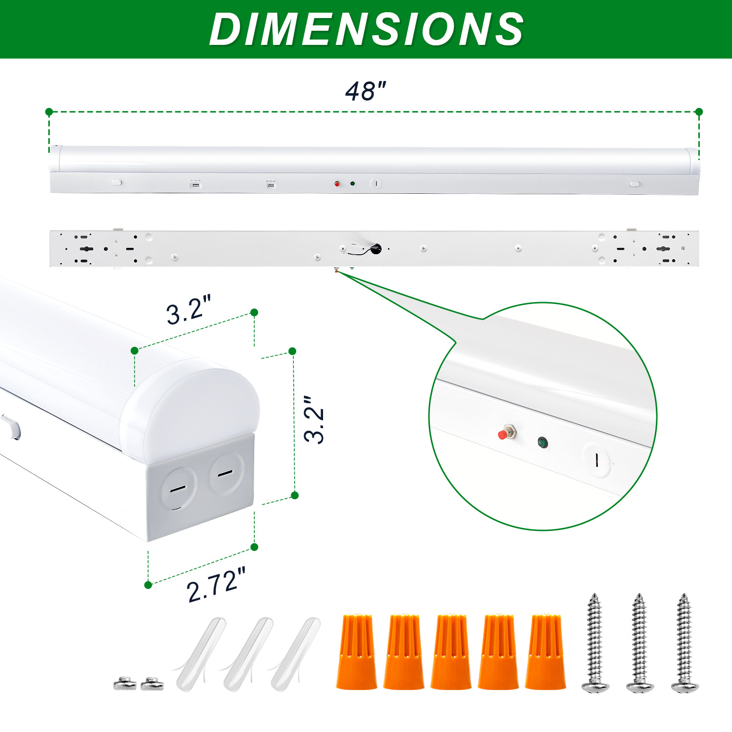 4FT LED Linear Strip Light Fixtures with Emergency Battery 40W/32W/24W, 3CCT