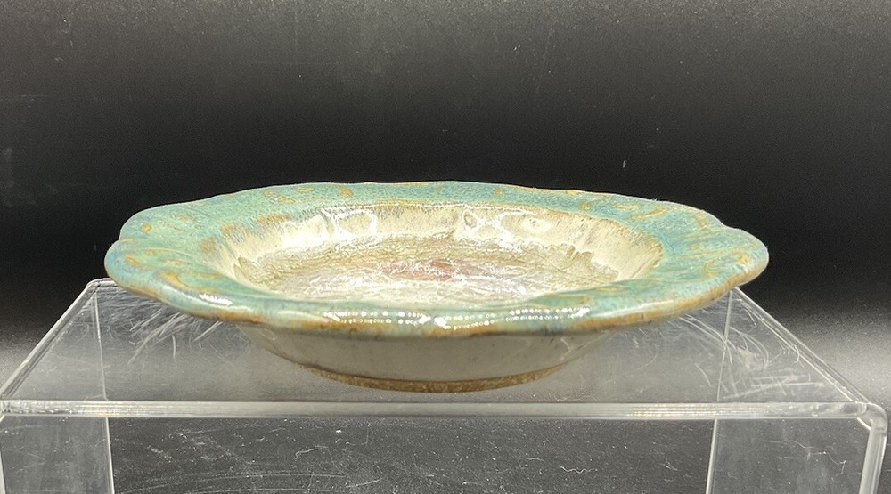 CERAMIC ART POTTERY CRUSHED GLASS TRINKET DISH