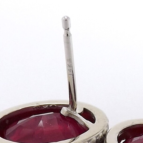 14k White Gold Oval Crown Setting Stud Earrings Natural Ruby July Birthstone New