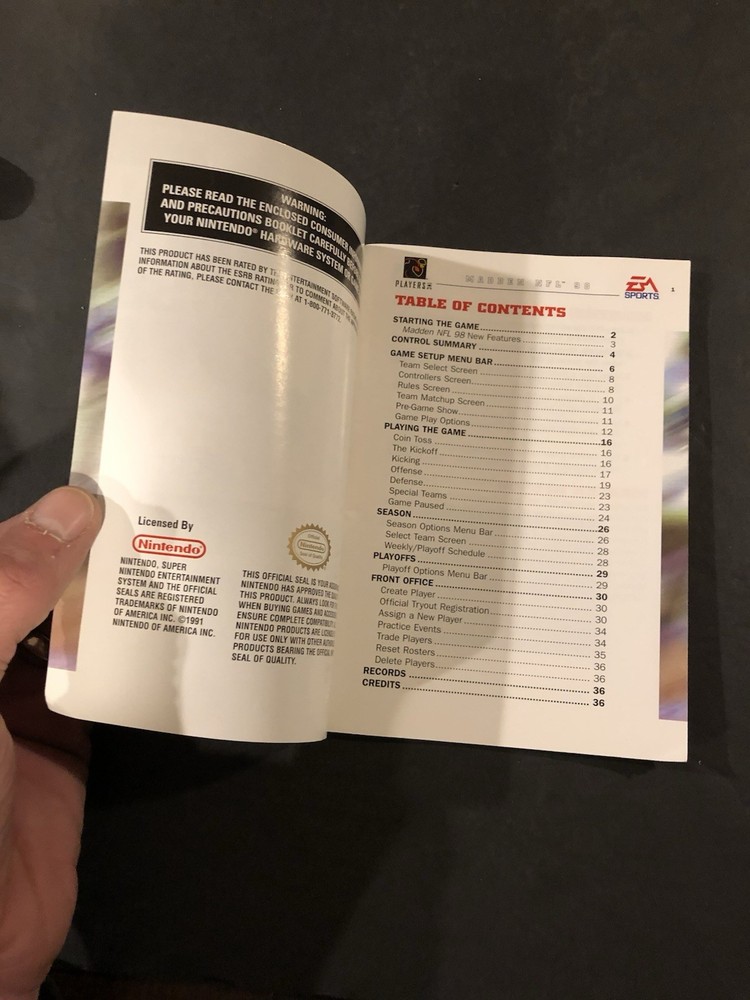Madden 98 snes Manual only