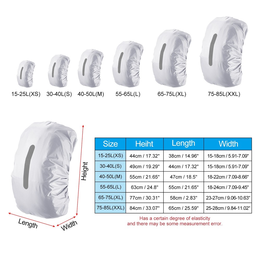 30-40L Waterproof Backpack Rain Cover with Vertical Strap S Silver Tone