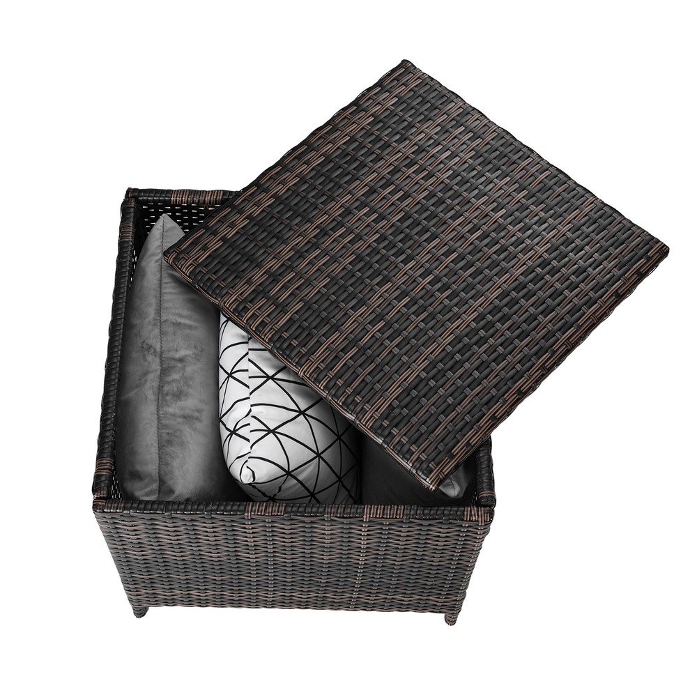 PE Wicker Side Table with Storage, Patio Rattan End Table Square Container