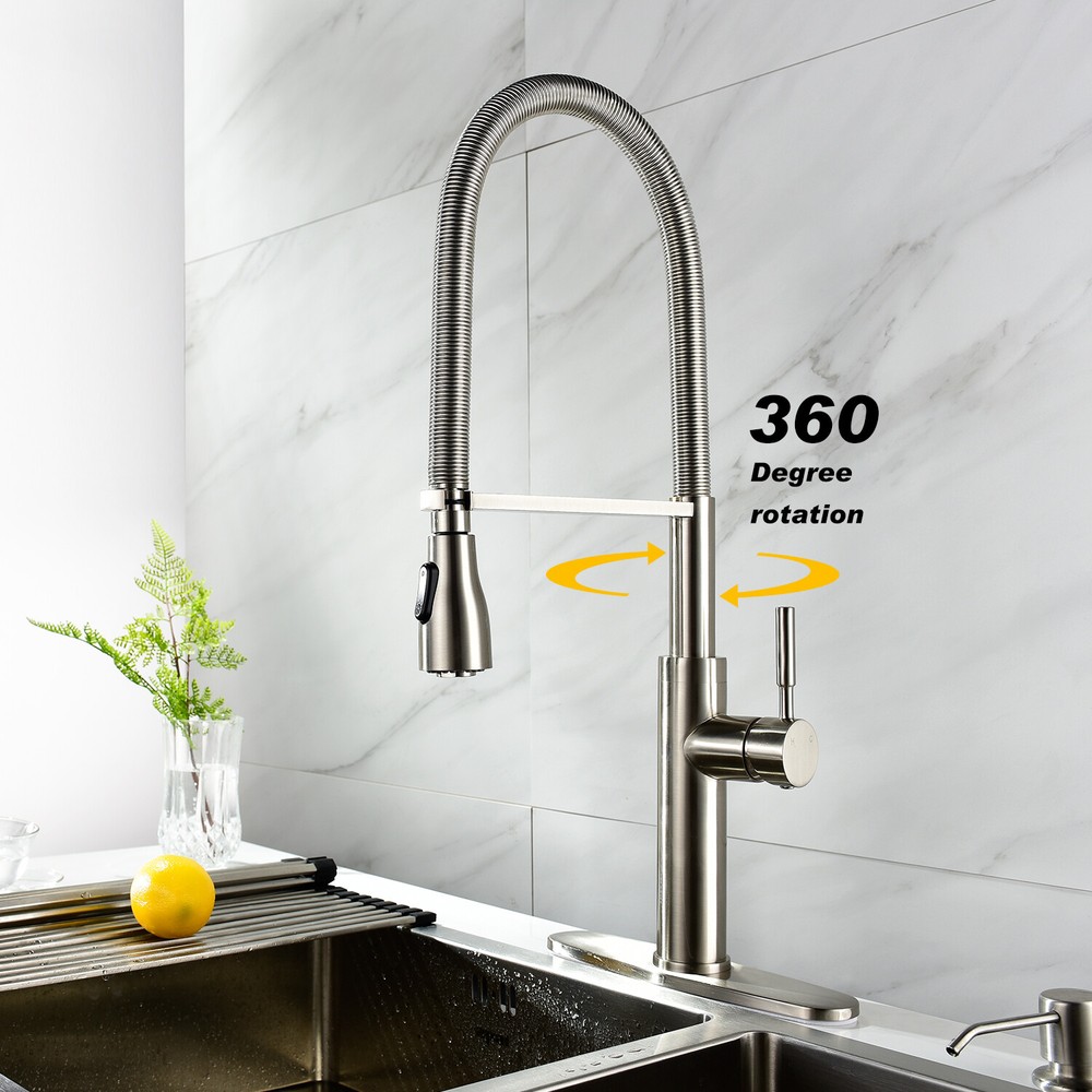 Single-Handle Spring Spout Kitchen Sink Faucet with Pull Down Sprayer