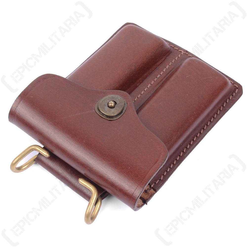 Reproduction Brown Leather US .45 Cal Ammo Pouch with Clip