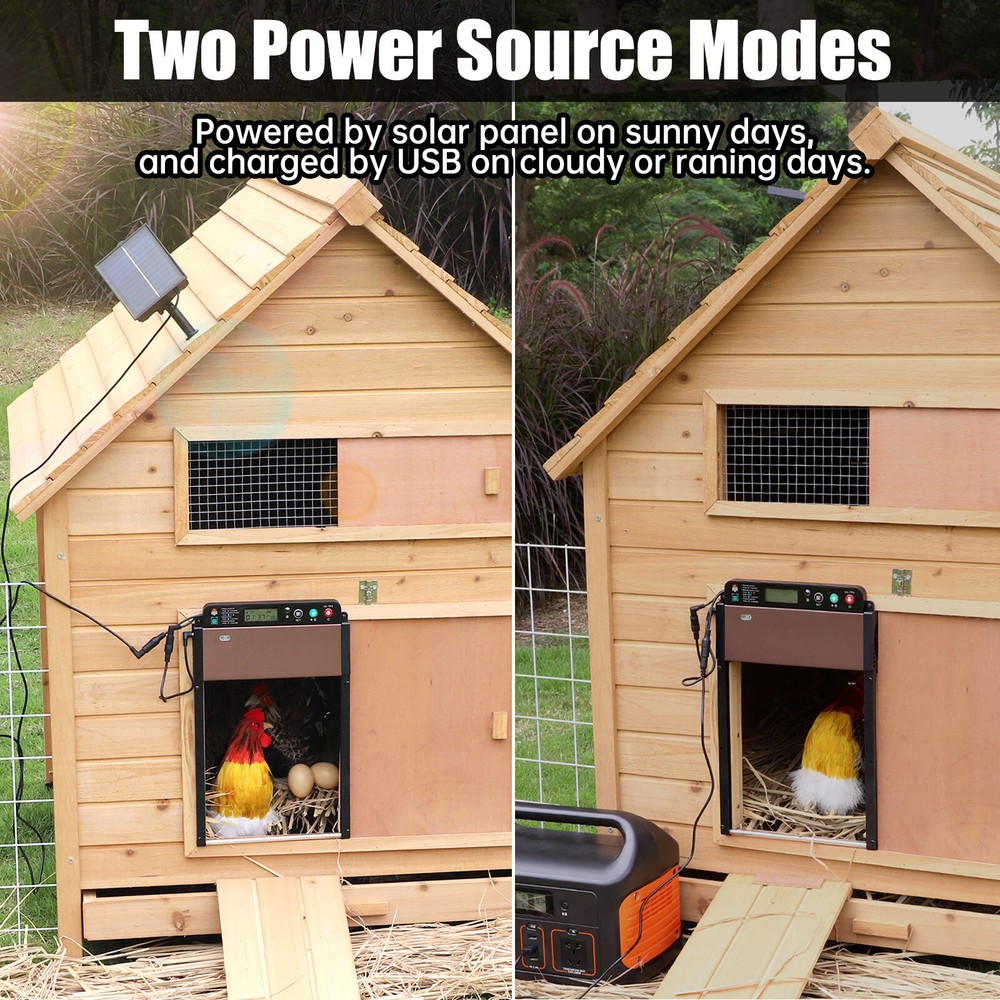 Automatic Chicken Coop Door LCD Battery Solar Powered Timer Light Remote Control