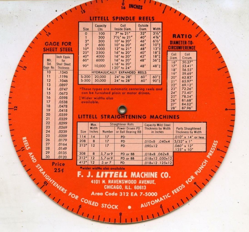 F.J. LITTELL MACHINE CO. ILL. ENGINEERING CALCULATOR WHEEL C 1940 REF: 9220G