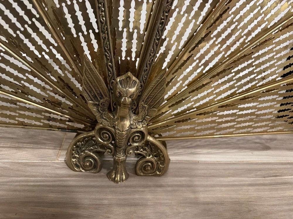 VINTAGE BRASS PEACOCK FIREPLACE SCREEN