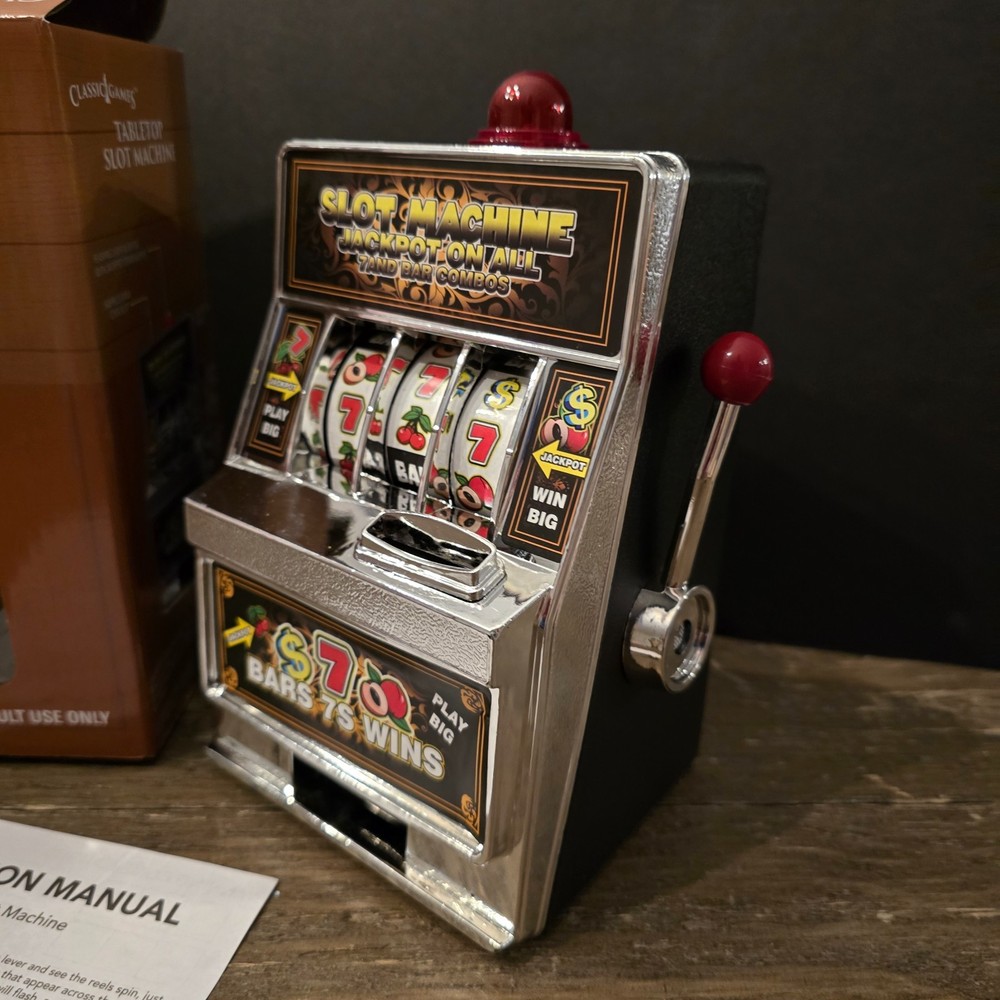 Tabletop Slot Machine Mini Accepts Coins Bars, Cherry, 7, Tiny TESTED W/ VIDEO