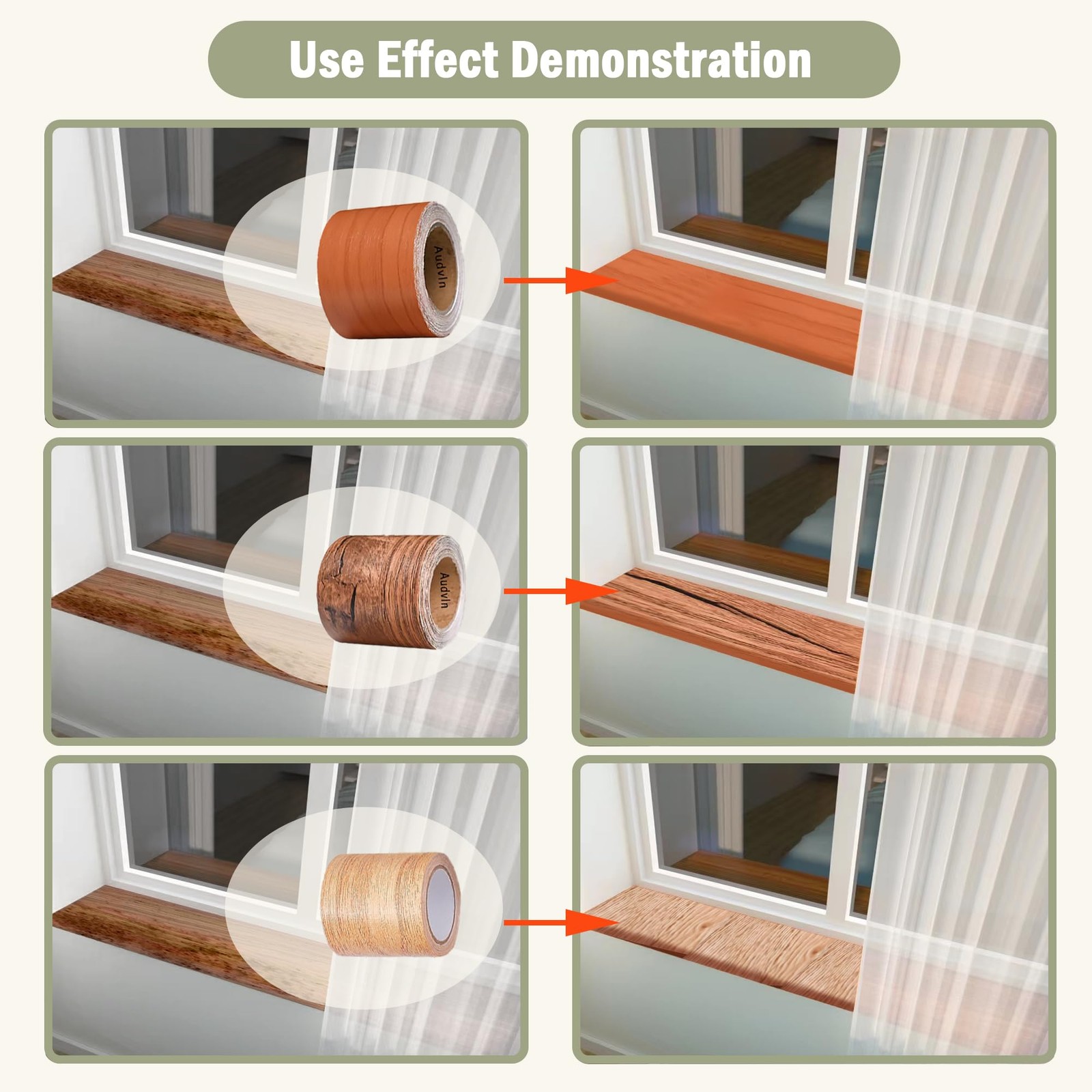 Audvln Wood Grain Repair Tape, 2" x 32ft Self Adhesive Tape 2.0 in, Walnut