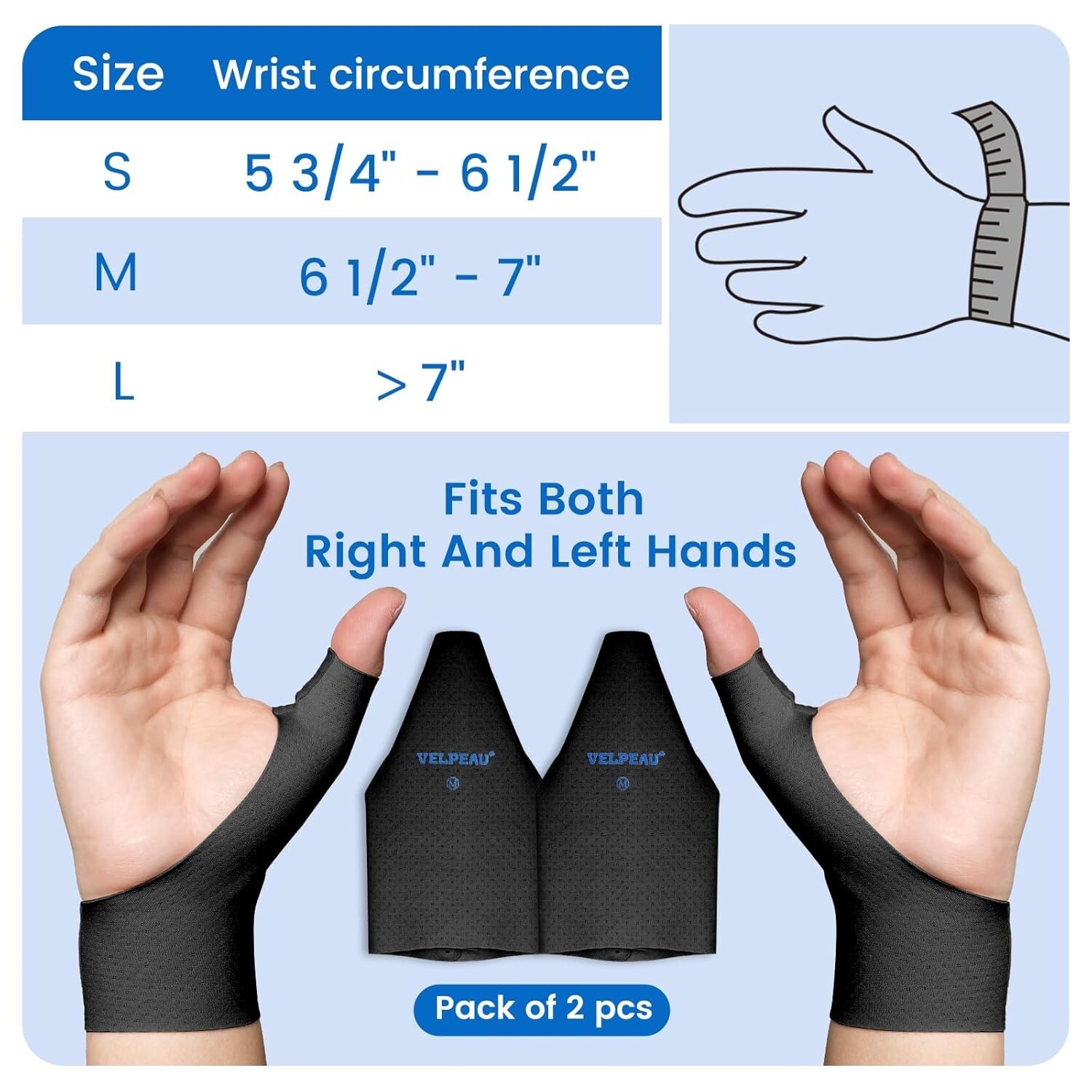 2PCS VELPEAU Thumb and Wrist Compression Sleeve for Tendonitis for Pain Relief