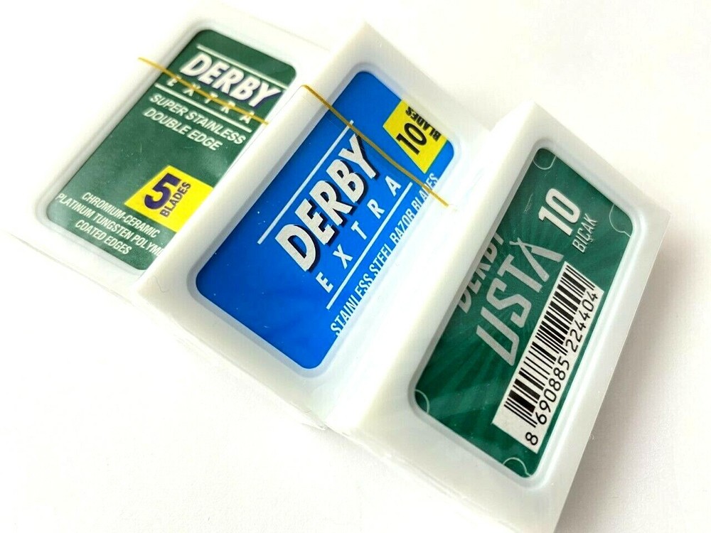 25X USTA razor blades DERBY Extra Blue Green Shaving Double Edge Sampler