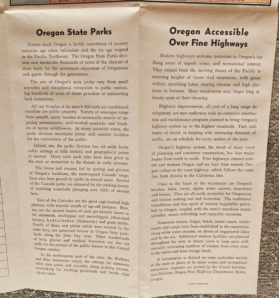 1952 Oregon State Highway Commission Road Map