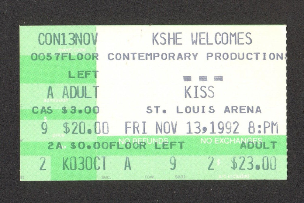 KISS CONCERT TICKET STUB NOVEMBER 13 1992 ST. LOUIS ARENA MISSOURI