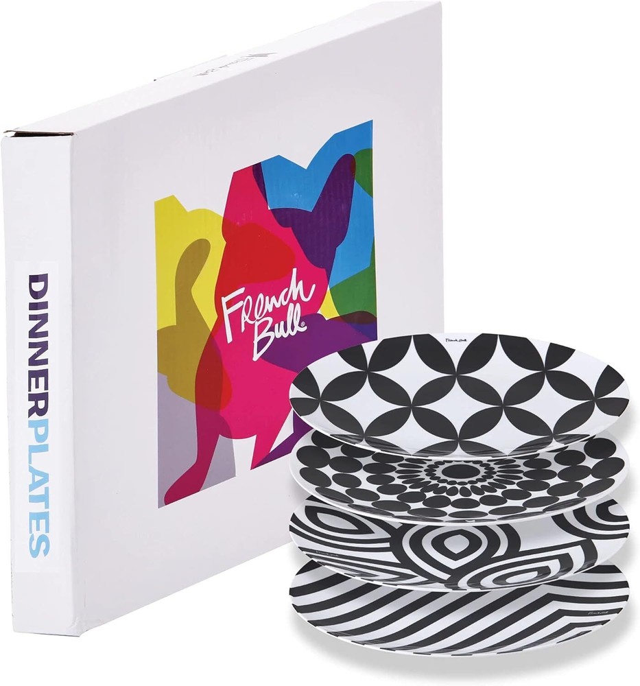 French Bull 12-Piece Dinnerware Set Black & White Medium, Black/White