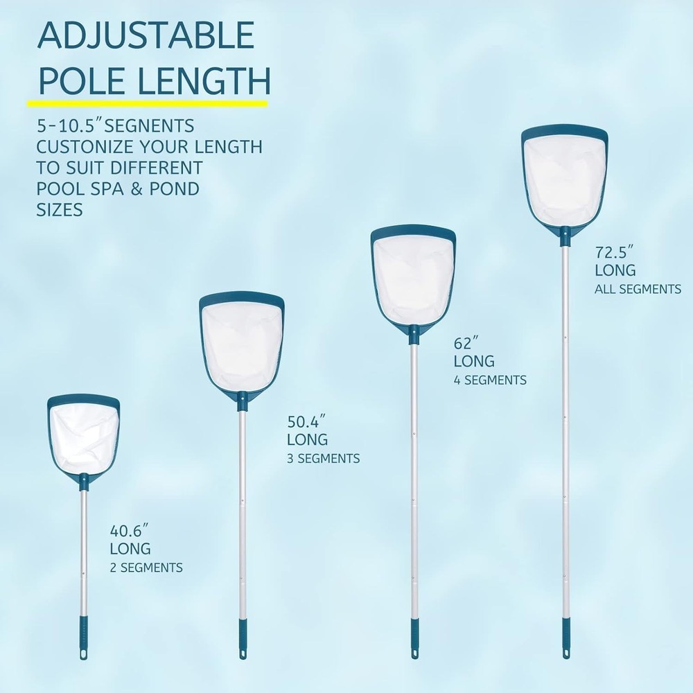Adjustable Pool Leaf Skimmer Rake w/ Fine Mesh - Ultimate Cleaning Tool