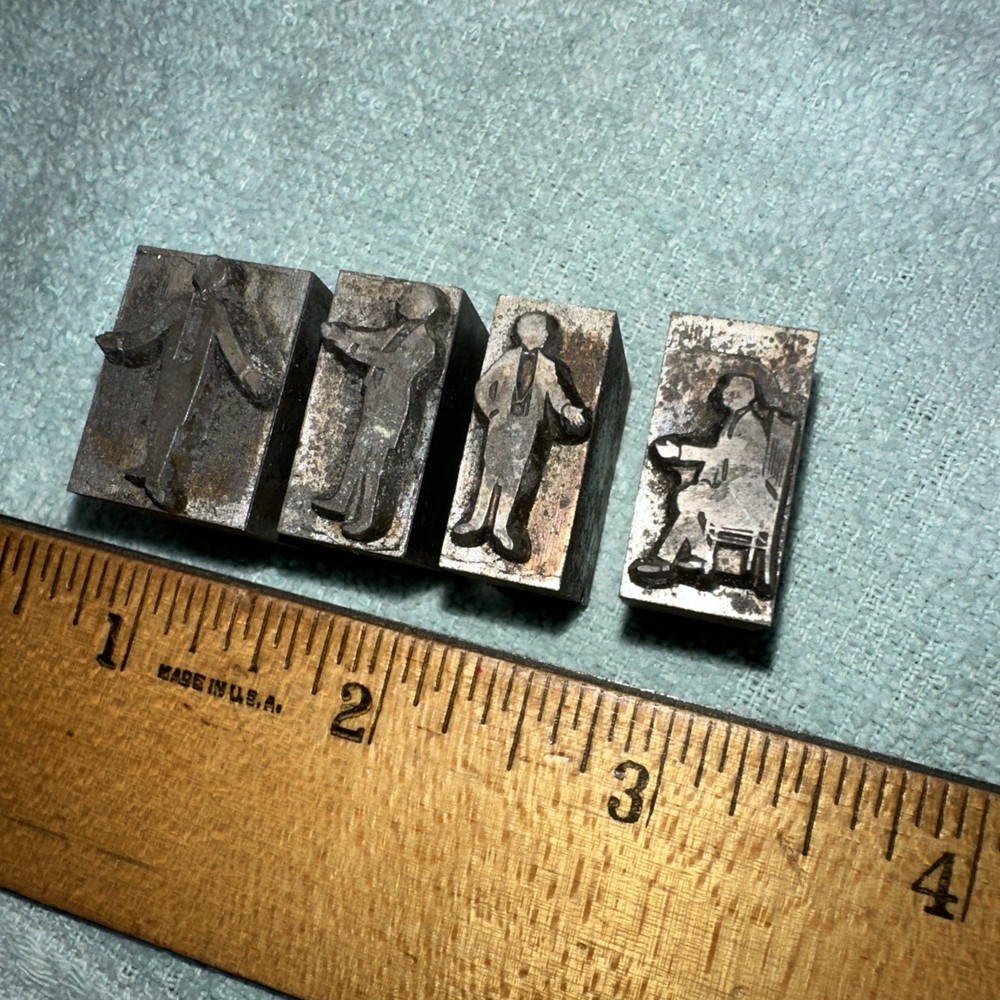 Printing Blocks “ Man standing, Sitting “ 4 Lead Blocks