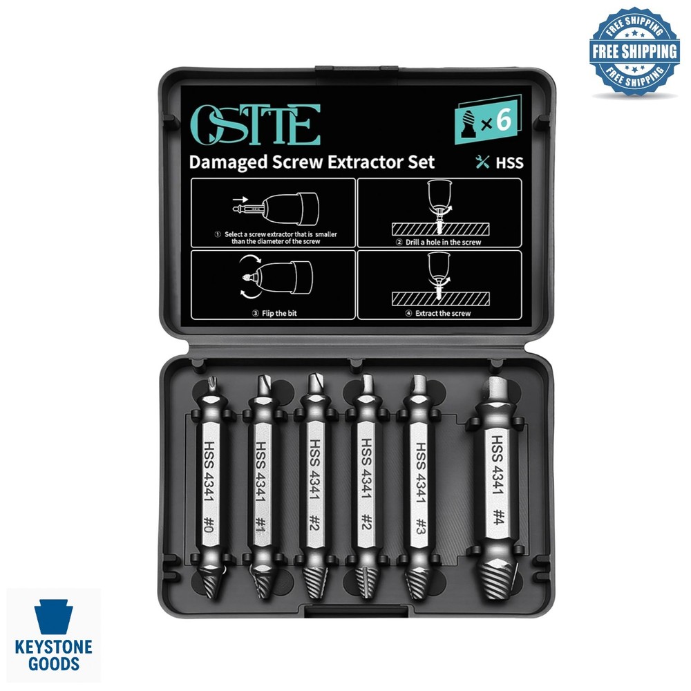 6PCS Damaged Screw Extractor Set for Rusty & Broken Screws Removal