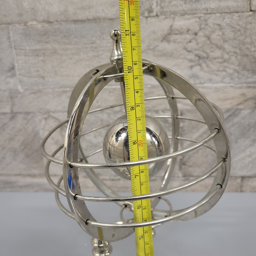 Silver Lacquered Metal Rotating World Globe 11" Desktop