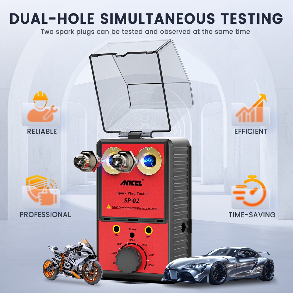 Car Spark Plug Gap Tool Tester Engine Ignition Double Hole 0-6000RPM Adjustable
