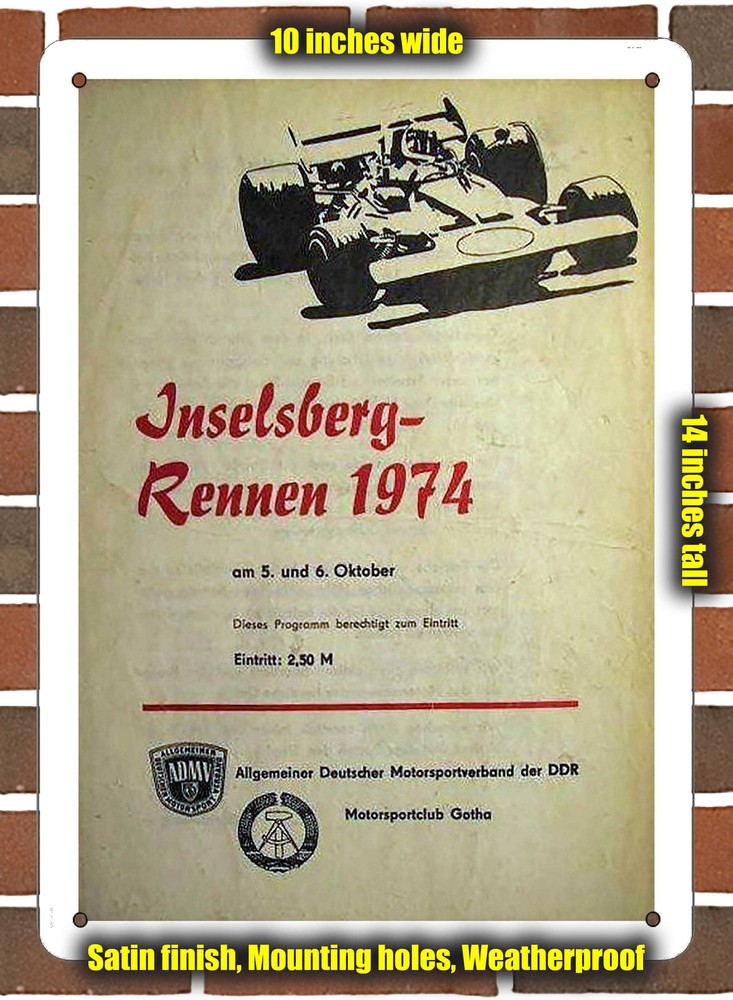 Metal Sign - 1974 Inselsberg Racing Program - 10x14 inches