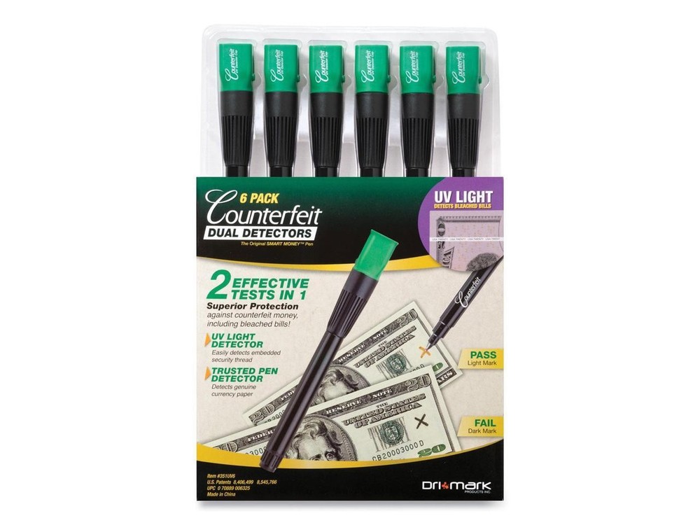 Dri Mark Dual Detector UV Light and Counterfeit Detector Pen Combo (6-Pack)