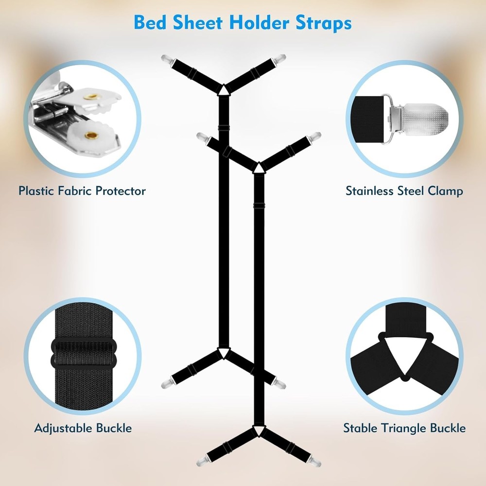 Bed Sheet Straps, 2Pcs Elastic Adjustable Bed Sheet Holder Straps, Fitted She...