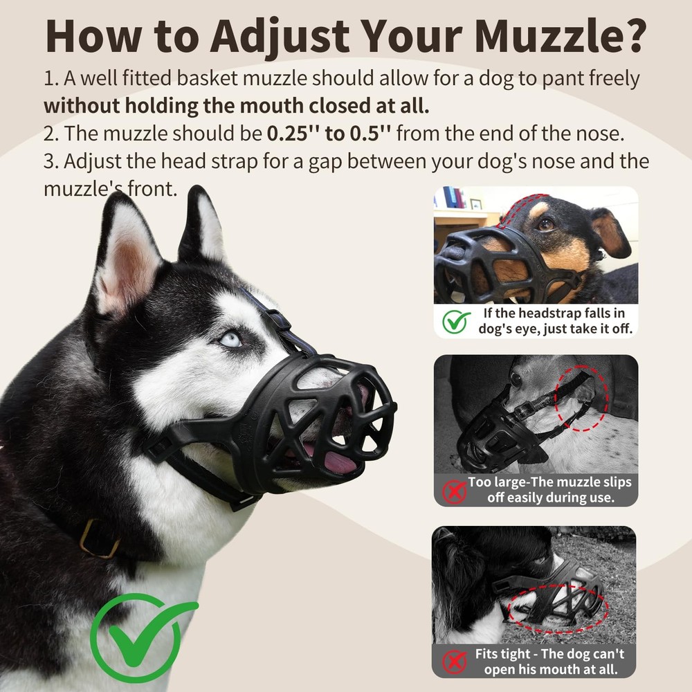 Dog Muzzle Basket for Aggressive Dogs: Stop Biting Chewing, All Sizes
