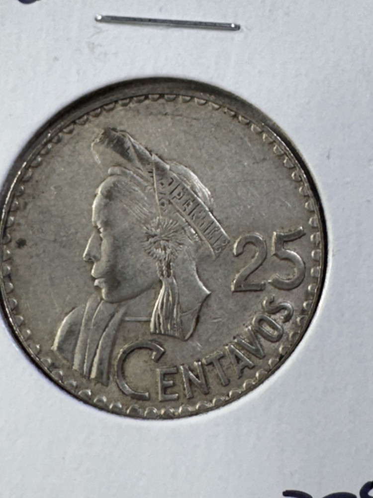 1963 Guatemala 25 Centavos Silver Coin