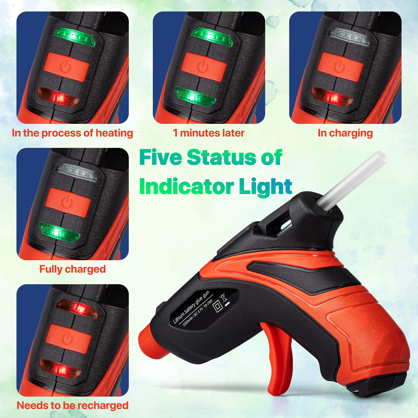 Rechargeable Cordless Fast Preheating Hot Glue Gun Kit with 30PCS Glue Sticks