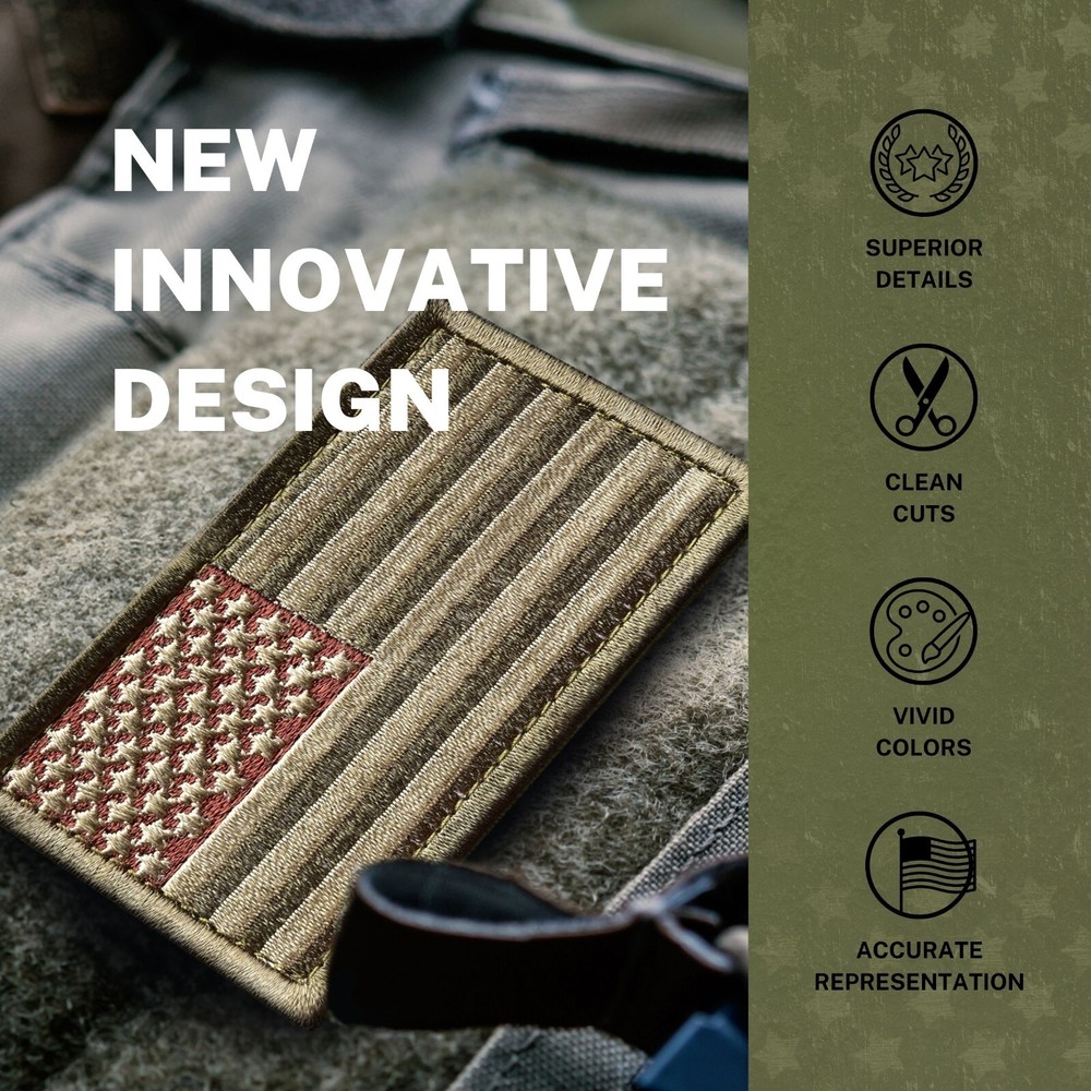 2Pcs American Flag Patch Set with Hook and Loop, Od Green Subdued Flag Patch