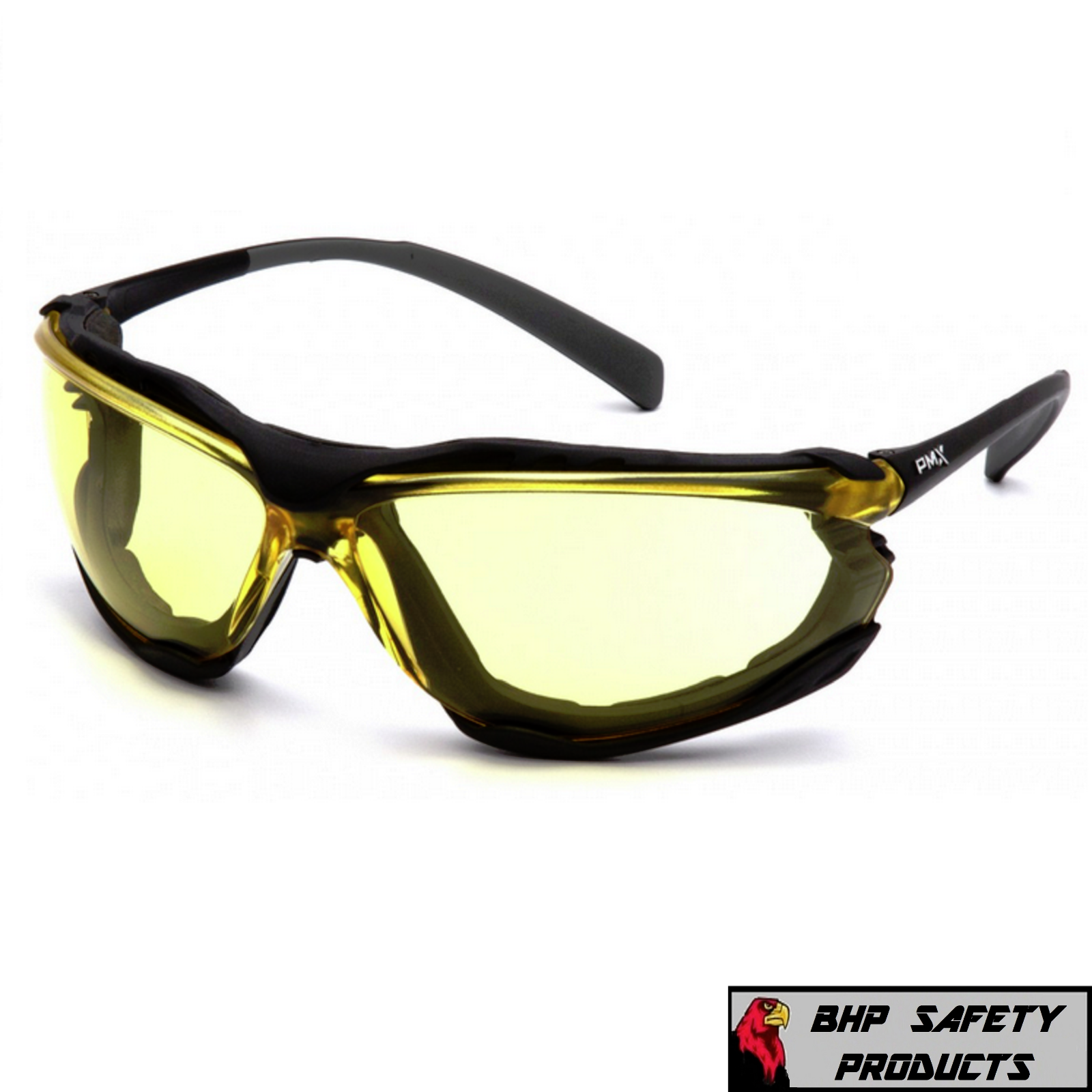 Pyramex Proximity Safety Glasses Foam Padded Black Frame Amber Anti-Fog Lens