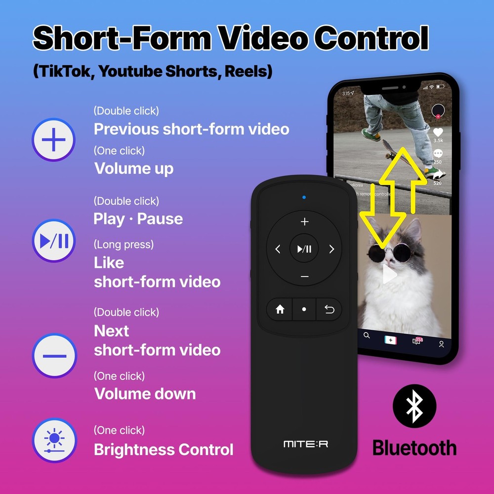 Bluetooth Remote Control Page Turner Clicker for Boox, e-Reader, TikTok Black