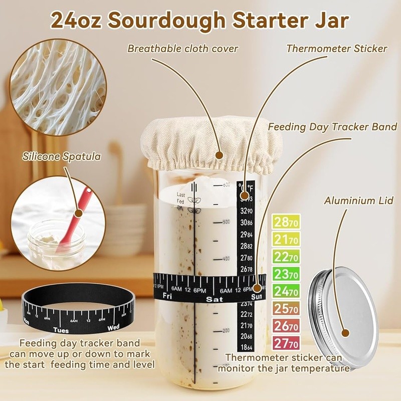 Complete Sourdough Starter Kit W/ Proofing Baskets Bread Tools & Recipe Guide US