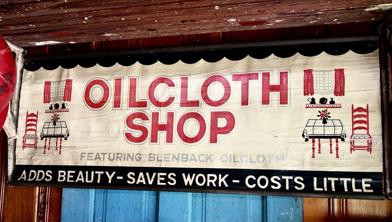 Vintage Store Display Sign Banner Columbus Oil Cloth Kitchen antique