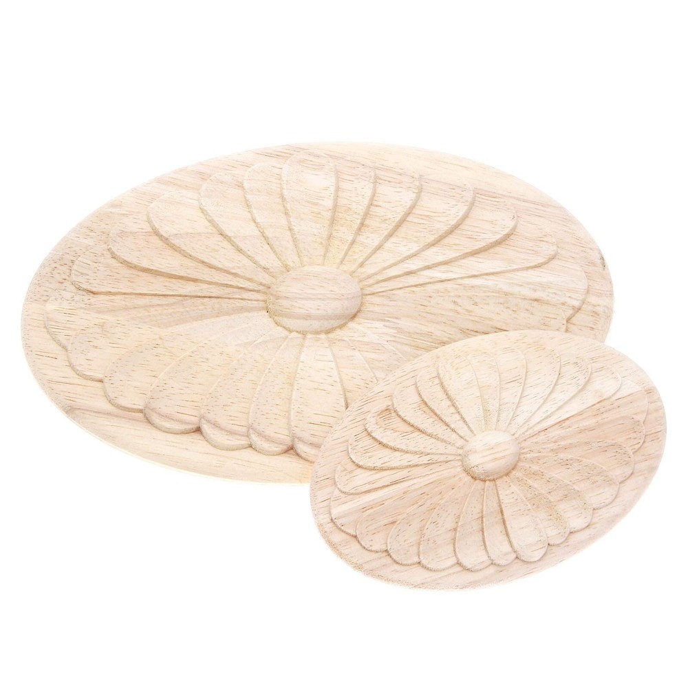 MUXSAM 1Pc Simple Unpainted Solid Wood Carved Oval Flower Pattern Door Centra...
