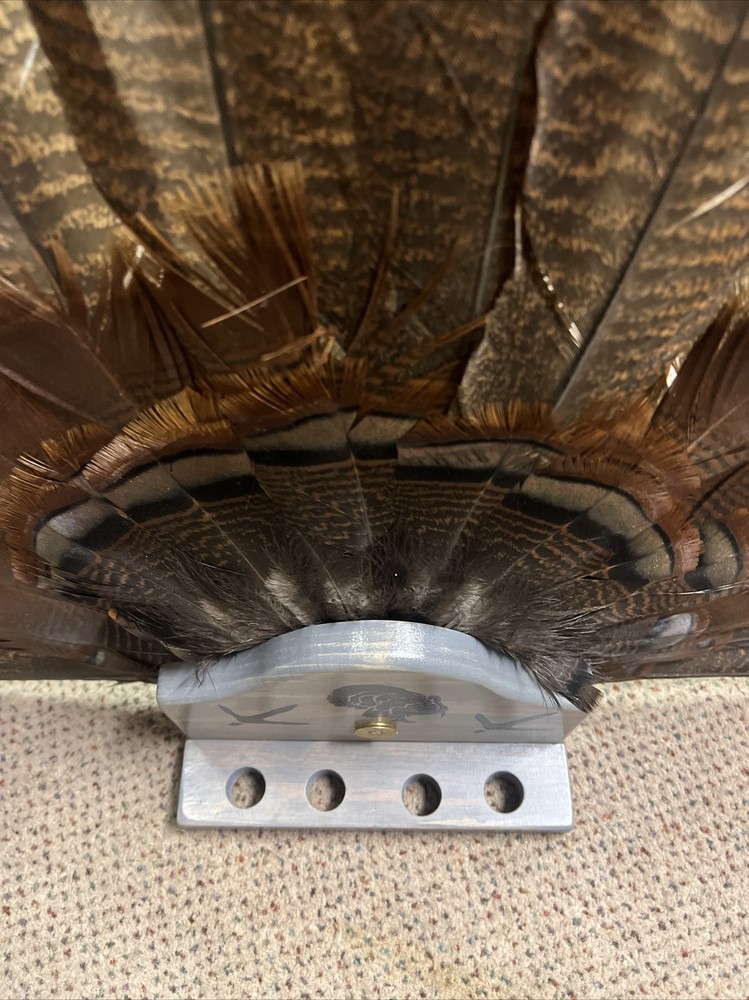 Wild Turkey Plaque Fan/4 Beards Display Handcrafted Solid Wood In Dark Walnut
