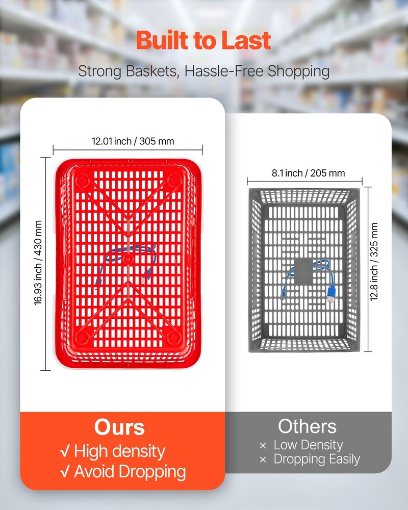 Shopping Baskets, 12 PCS, 21L Stackable PE Plastic Grocery Baskets with Handles,